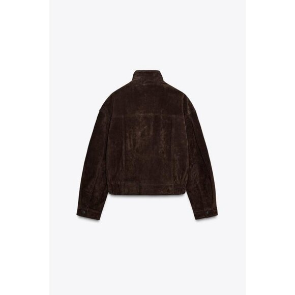 ZARA SUEDE LEATHER BOMBER JACKET WITH POCKETS - Picture 9 of 11